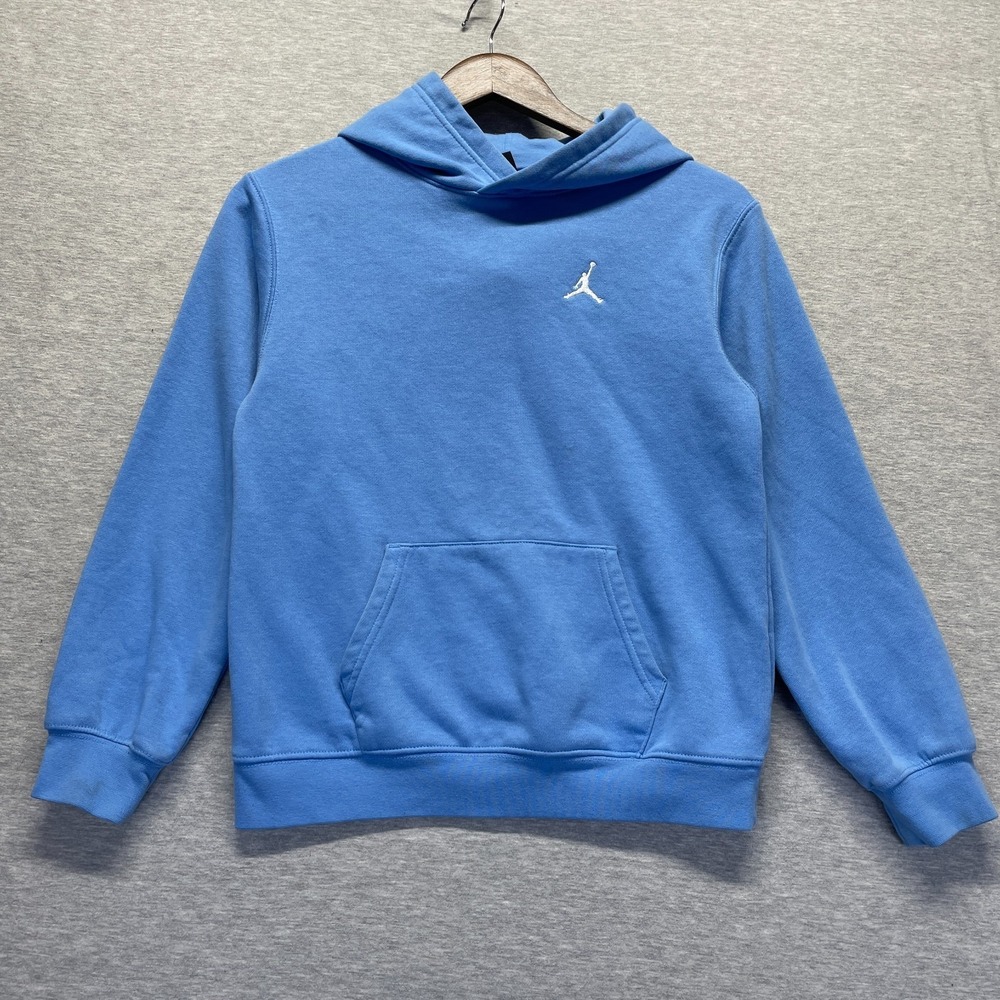 Jordan Brooklyn Fleece Hoodie Youth Large Blue Logo Cotton Ribbed Trim Winter